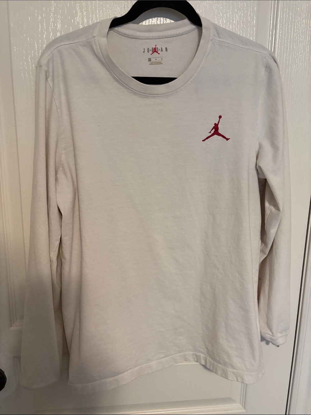 Jordan White Long Sleeve Tee with Red Jordan Logo